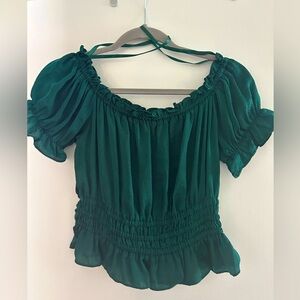 Dark green ruffle top - M